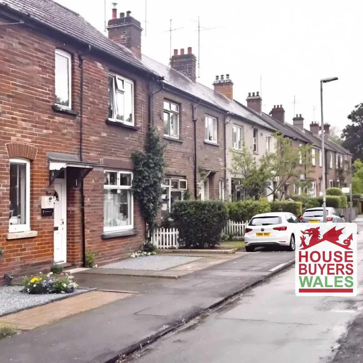 A row of brick terraced rental houses on a South Wales street